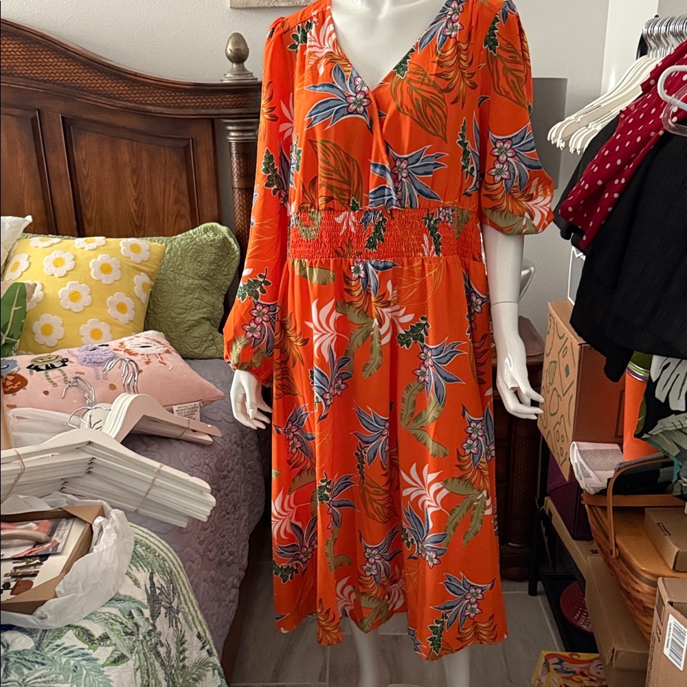 Orange Floral Women's Dress